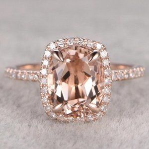 *NEW 18K Rose Gold Morganite Diamond Halo Ring